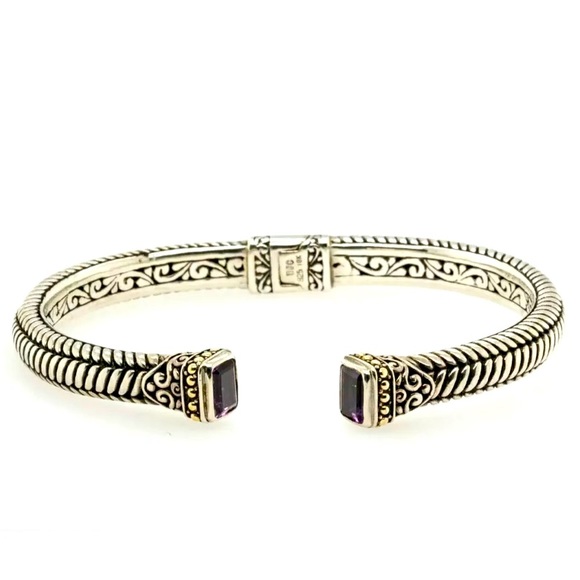 Samuel Benham Sterling Silver & 18K Gold with Amethyst Hinged Cuff Bracelet - Picture 14 of 16